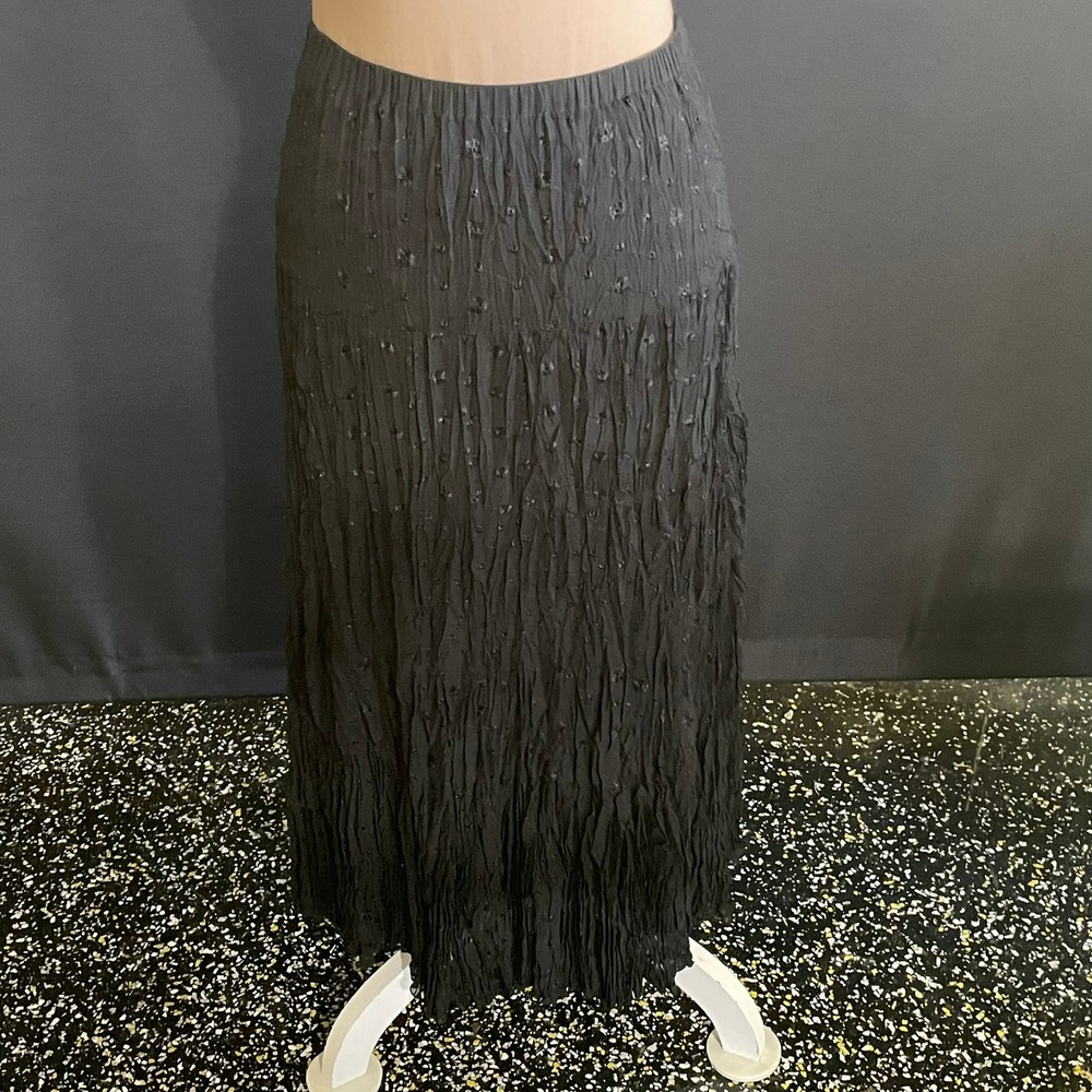 Kaelyn-Max Maxi Skirt Women S Black Excellent Crinkle Metallic Tiered 4013-2